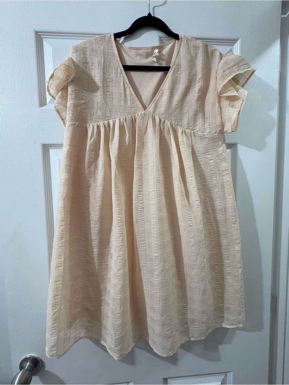 Cream Entro boutique  V-Neck Textured Babydoll Dress